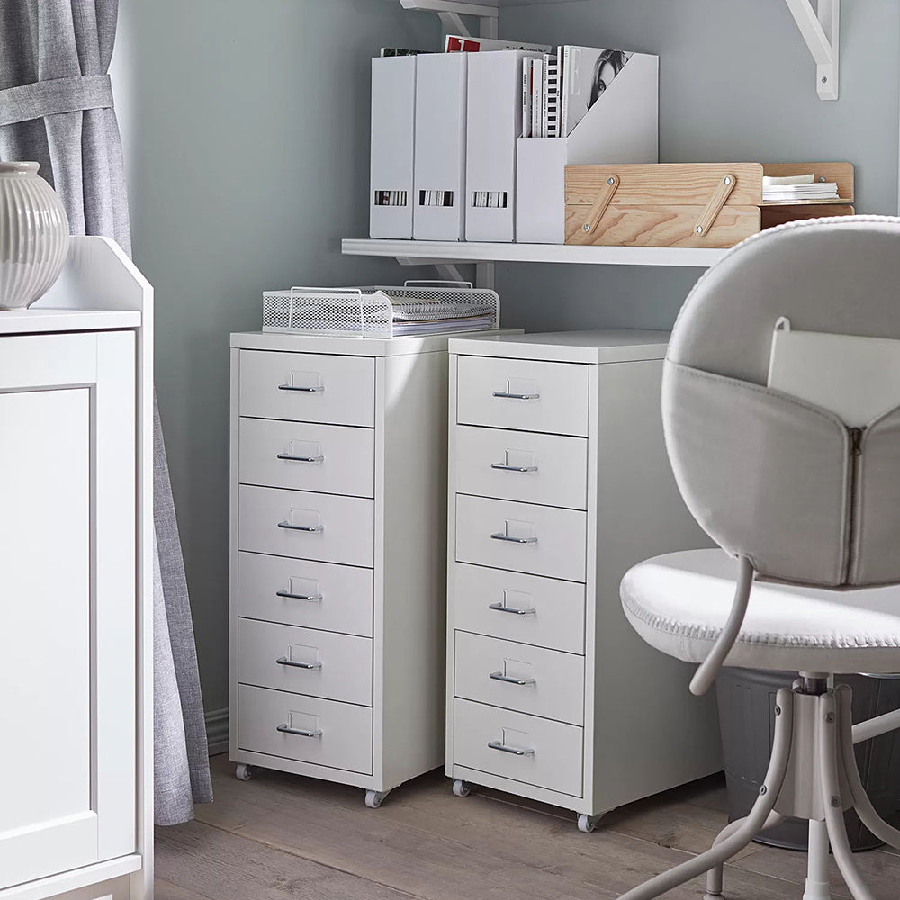 Office Rolling File Cabinet with 6 Drawers Shelf and Wheels White