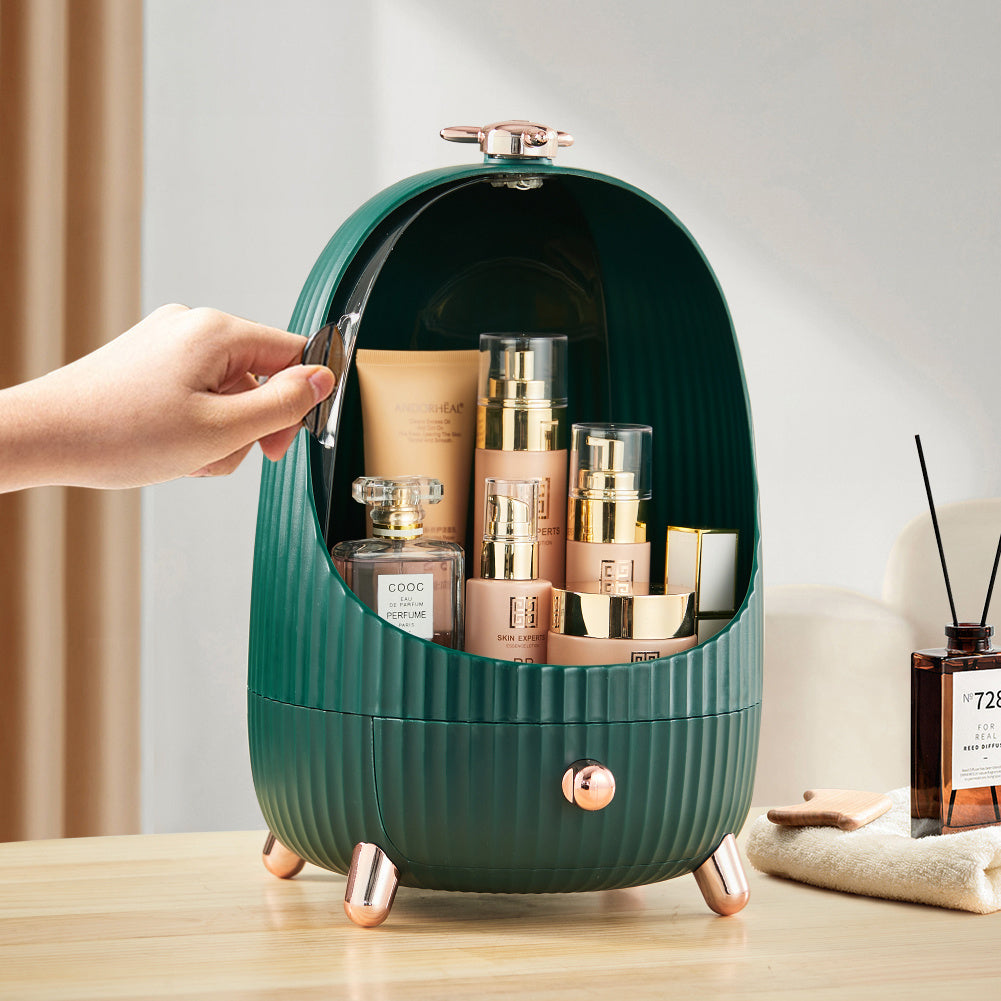 Green Dustproof Makeup Organizer with LED Light