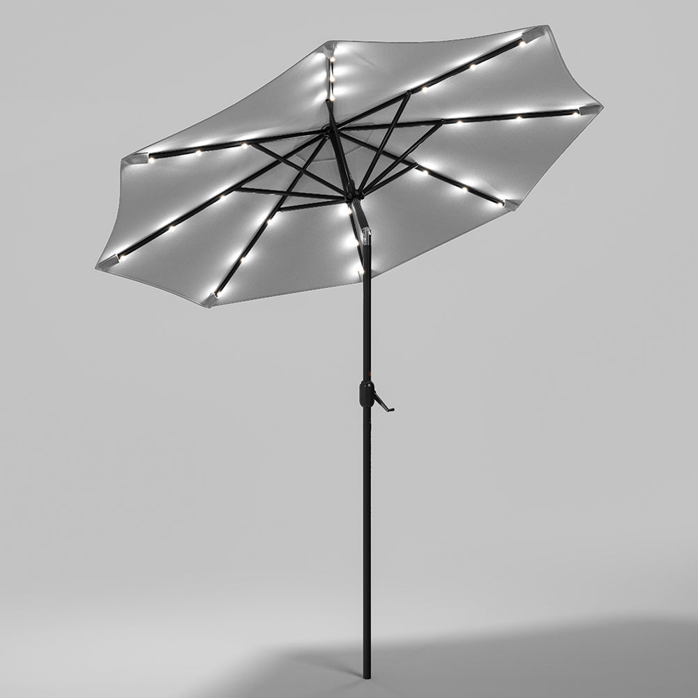 3M Large Garden LED Parasol Outdoor Beach Umbrella with Light Sun Shade Crank Tilt No Base, Light Grey