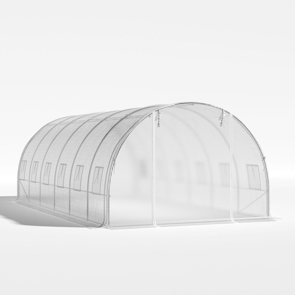 White 6M Outdoor Tunnel Greenhouse with Steel Frame