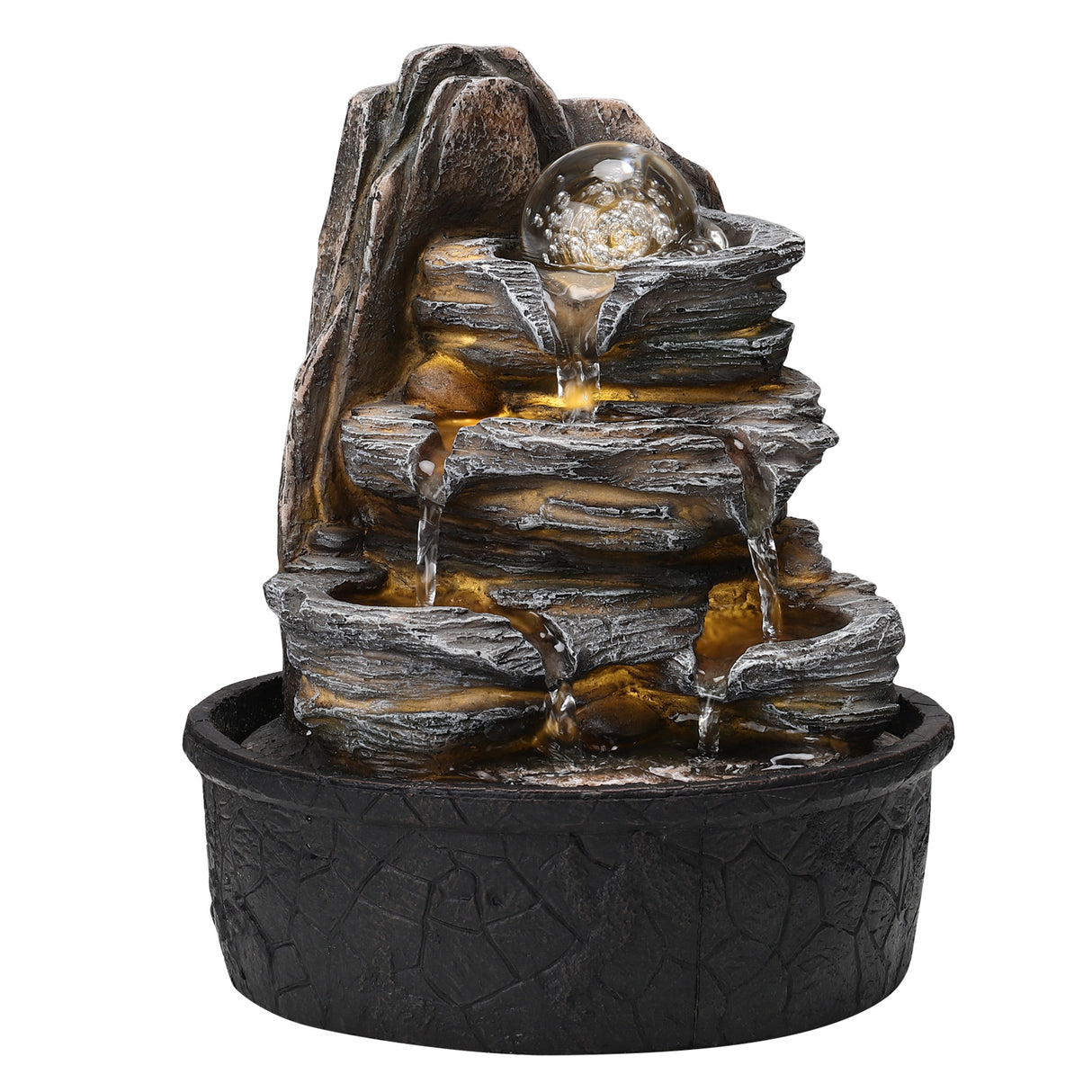 Layered Rock Cascading Tabletop Fountain with LED Crystal Ball