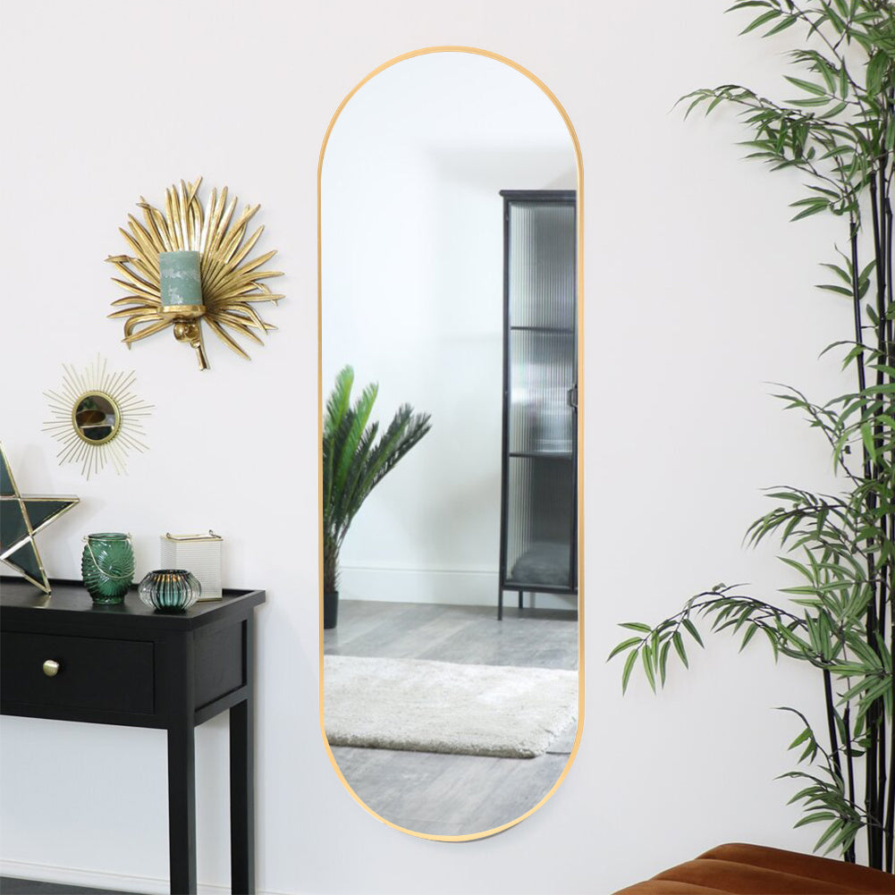 Modern Oval Metal Full Length Wall Mirror Gold