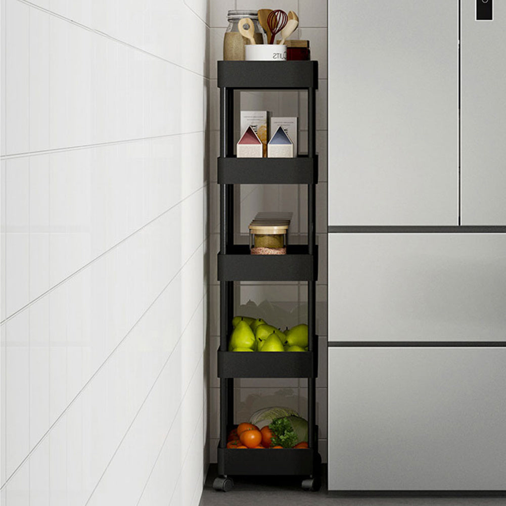 5 Tier Kitchen Trolley Cart Vegetable Fruite Storage Rack Shelf, Black