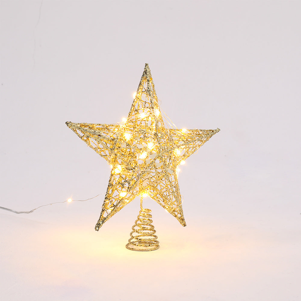 LED Light Up Christmas Tree Topper Star Xmas Ornament Home Party Decoration, Gold 25X28CM