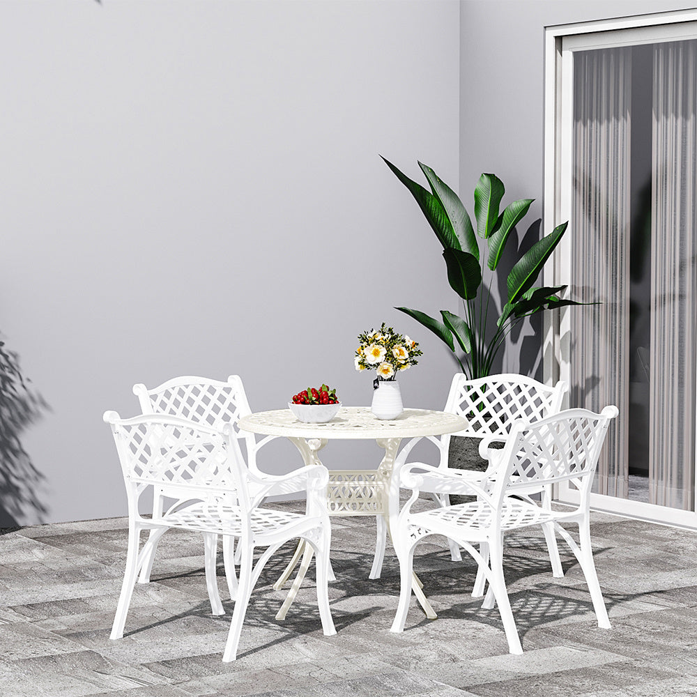 White Set of 5 Retro Garden Cast Aluminum Table Set