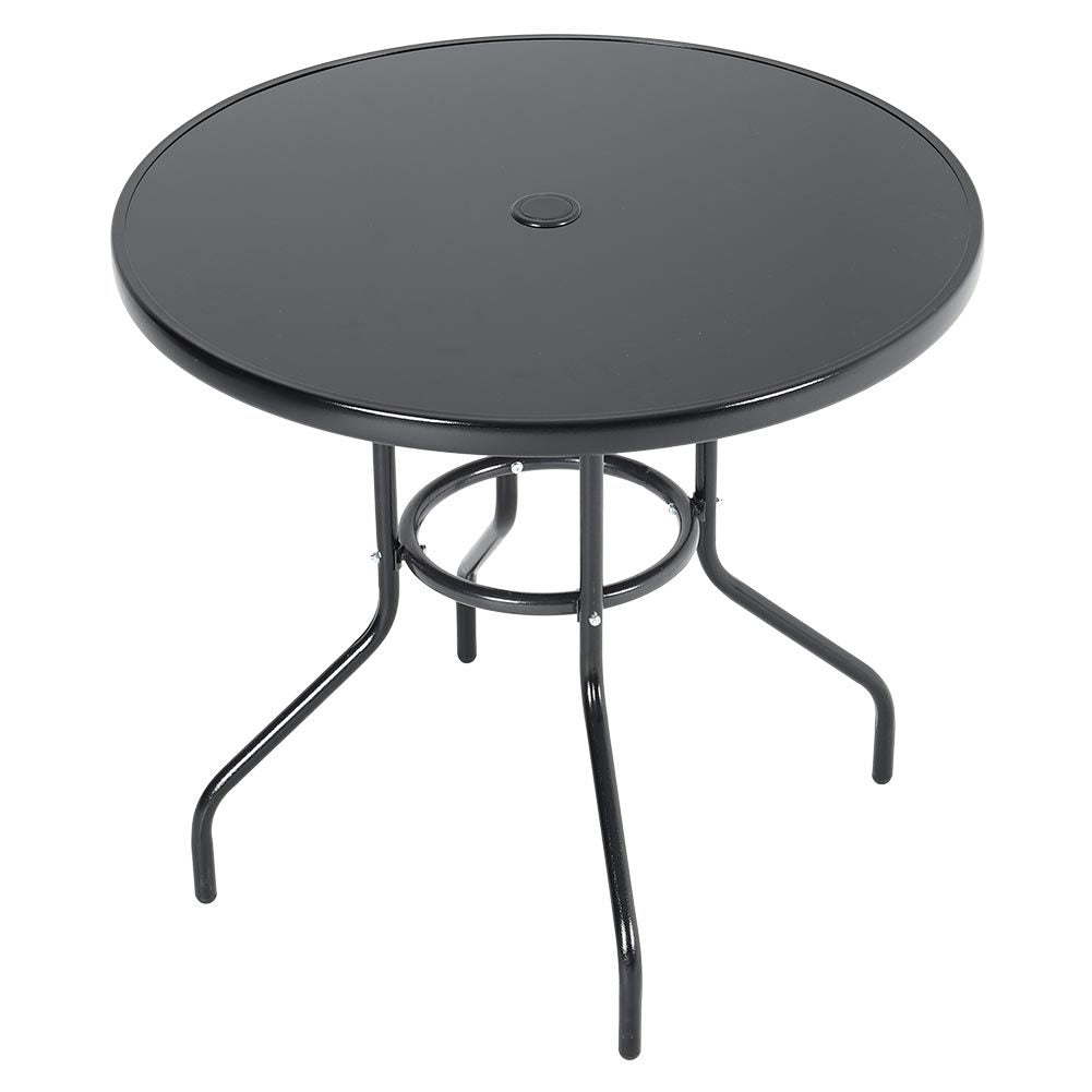 Set of 5 Garden Patio Glass Umbrella Round Table and Folding Chairs Set