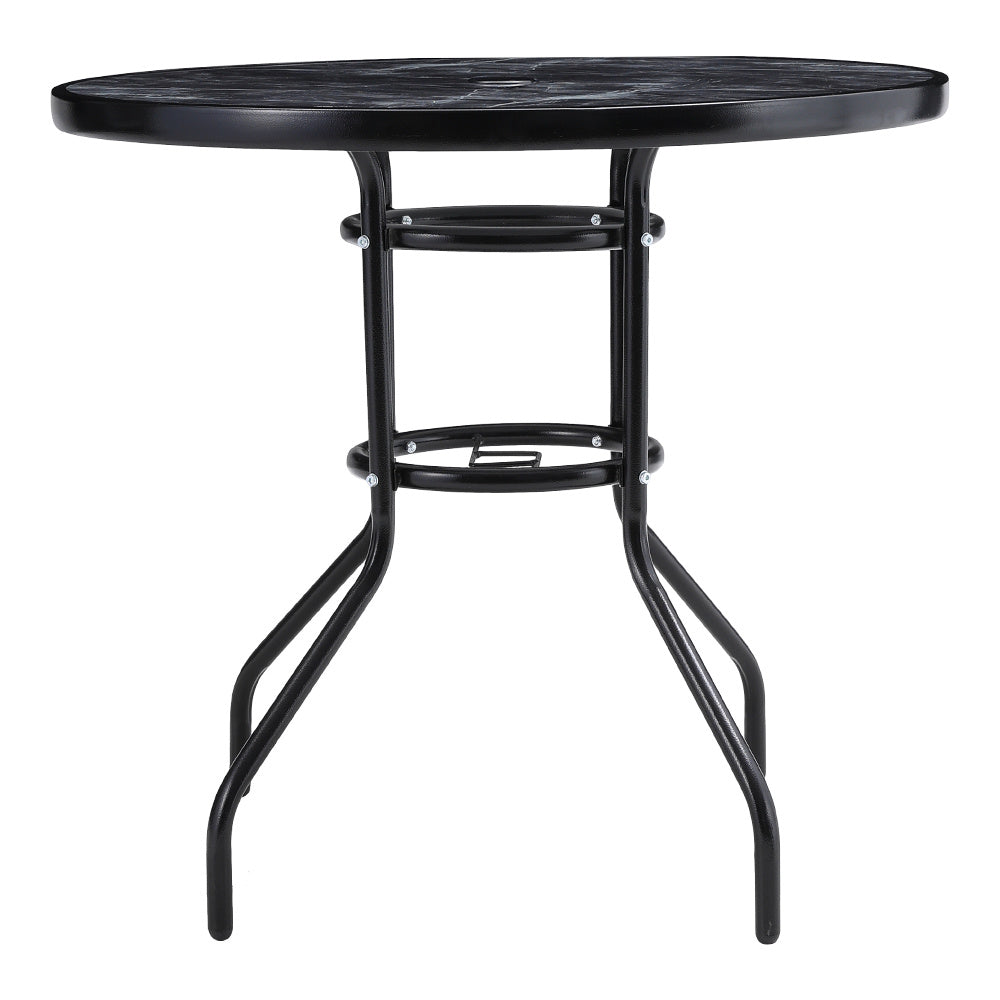 Black Round Garden Tempered Glass Marble Coffee Table