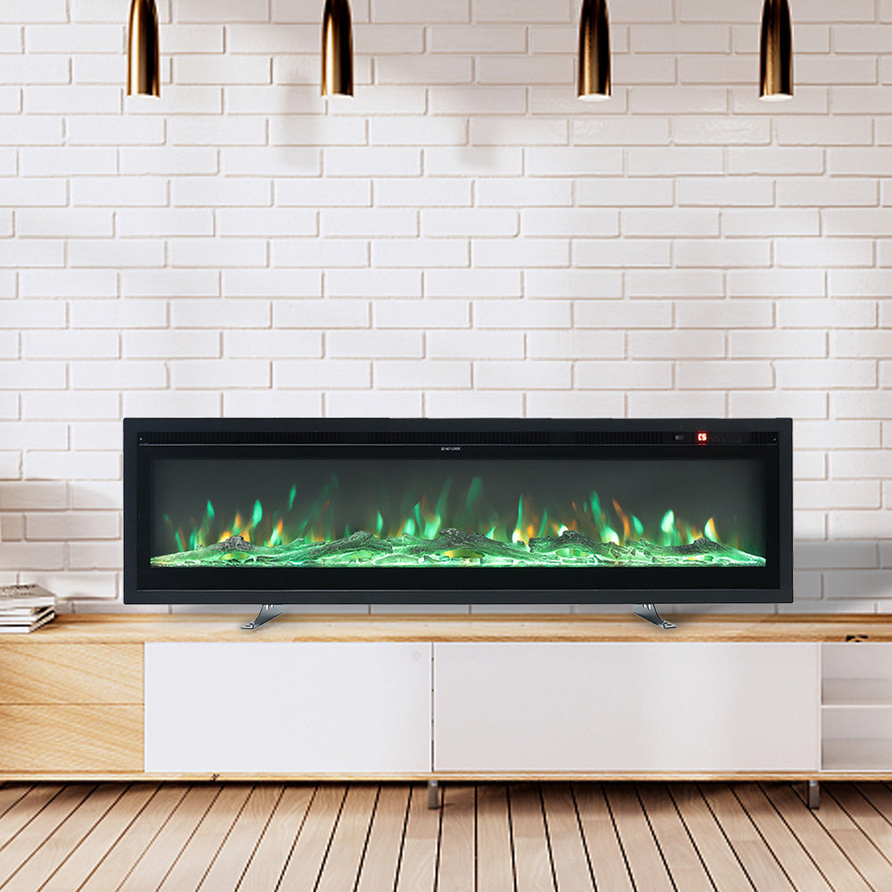 LED Recessed Wall Mounted Freestanding Electric Fireplace 9 Flame Colors with Remote Control,60 Inch