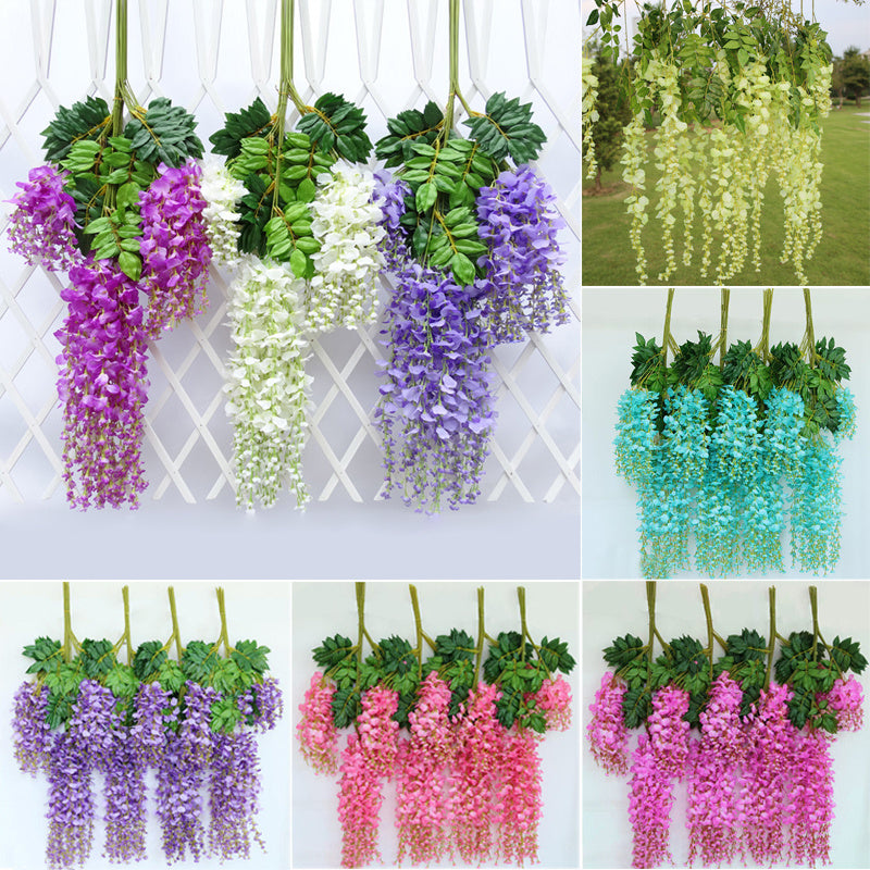 12PCS Artificial Silk Wisteria Fake Flower Vine Wedding Garland Hanging Decoration, Purple