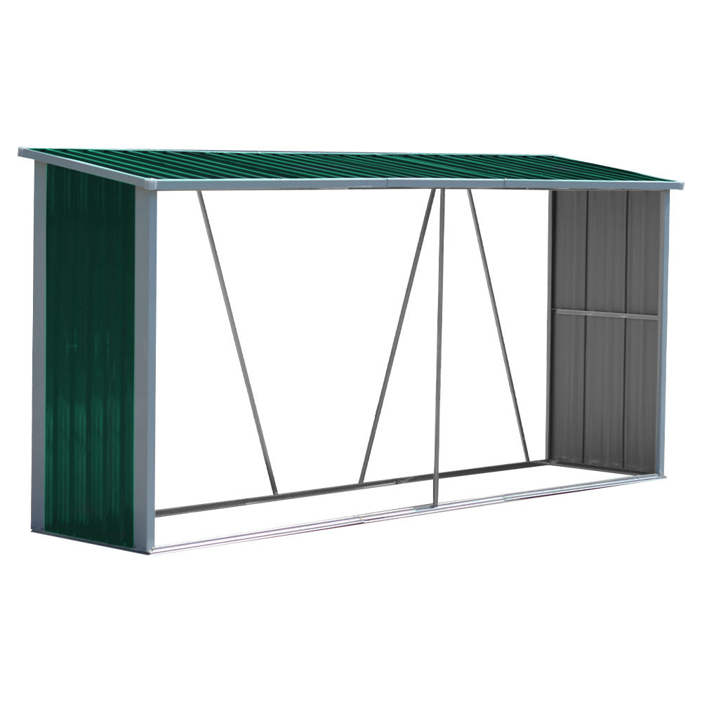 Green Zinc Steel Firewood Log Storage Shed