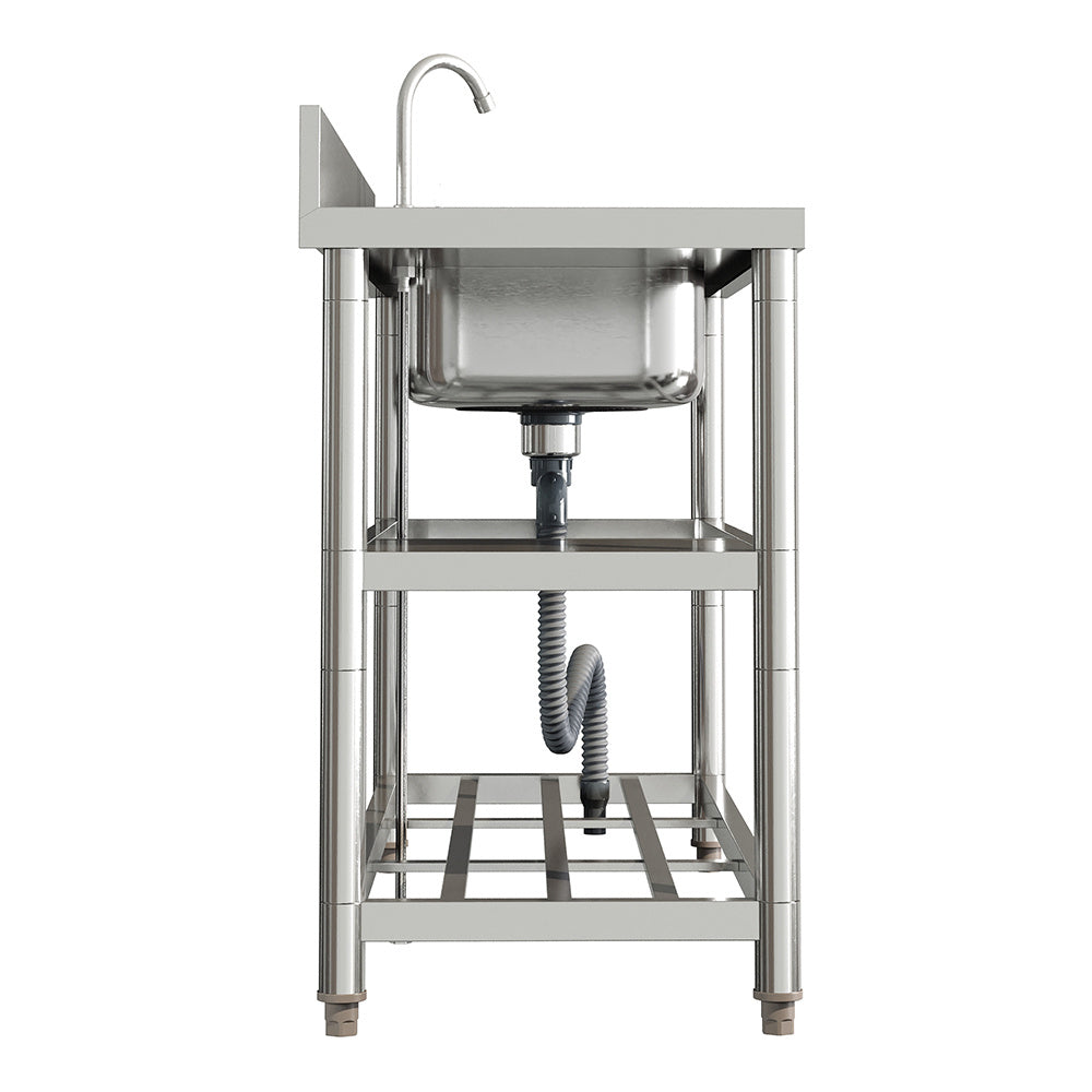 Silver 120cm Stainless Steel Kitchen Compartment Sink with Shelves