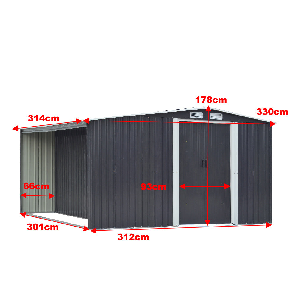 10ft x 8ft Metal Garden Tools Shed With Firewood Log Storage,Dark Grey