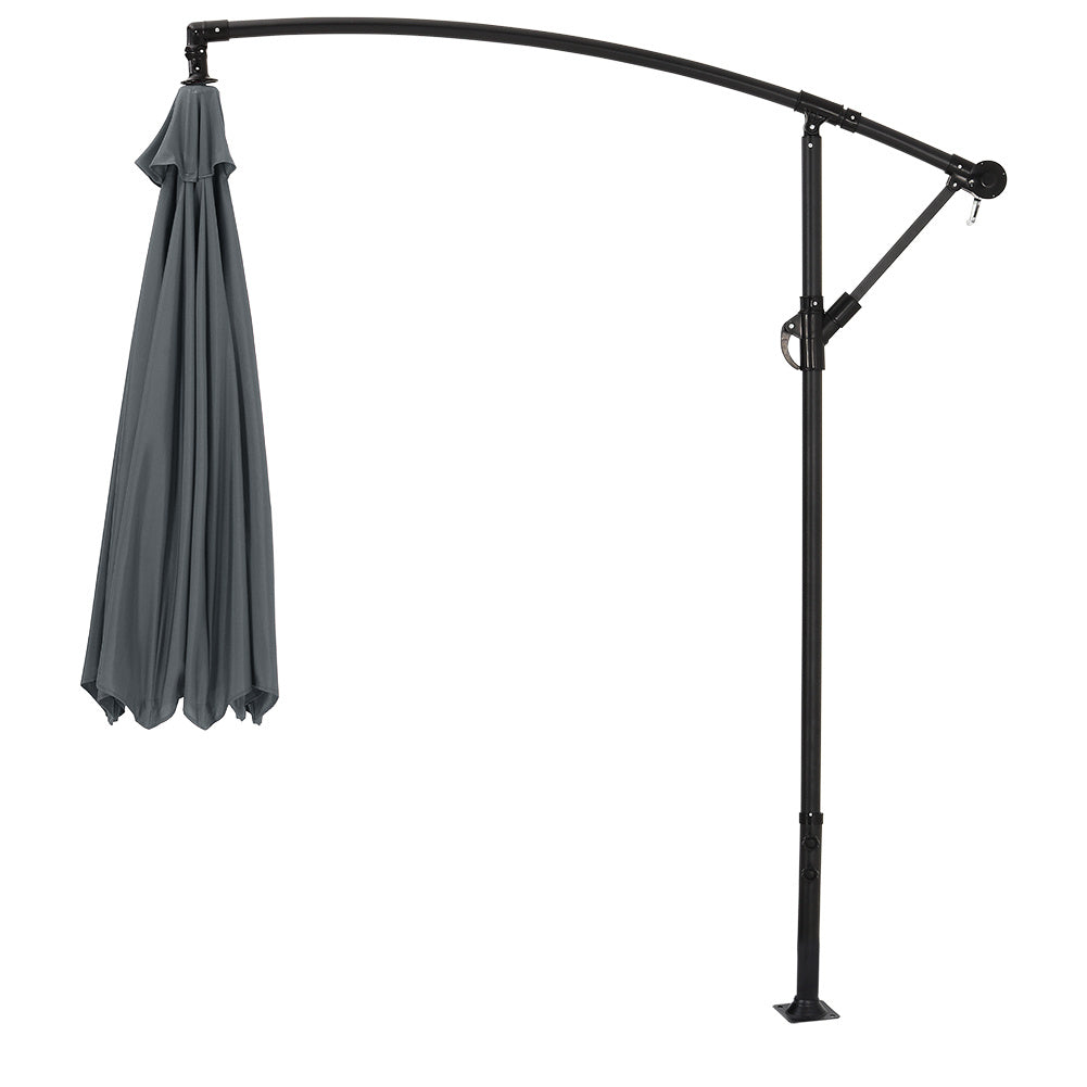 Garden 3M Dark Grey Banana Parasol Cantilever Hanging Sun Shade Umbrella Shelter with Square Base