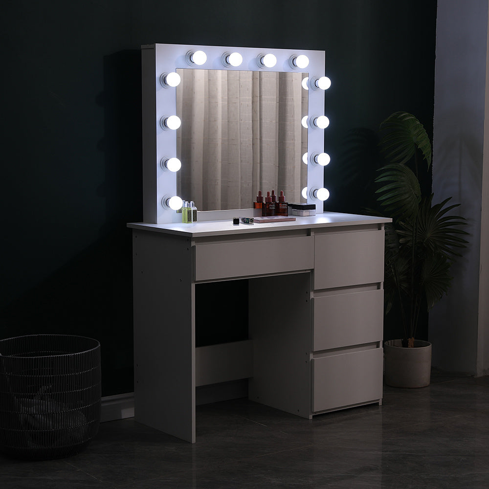 White Hollywood Dressing Table with Large Lighted Mirror