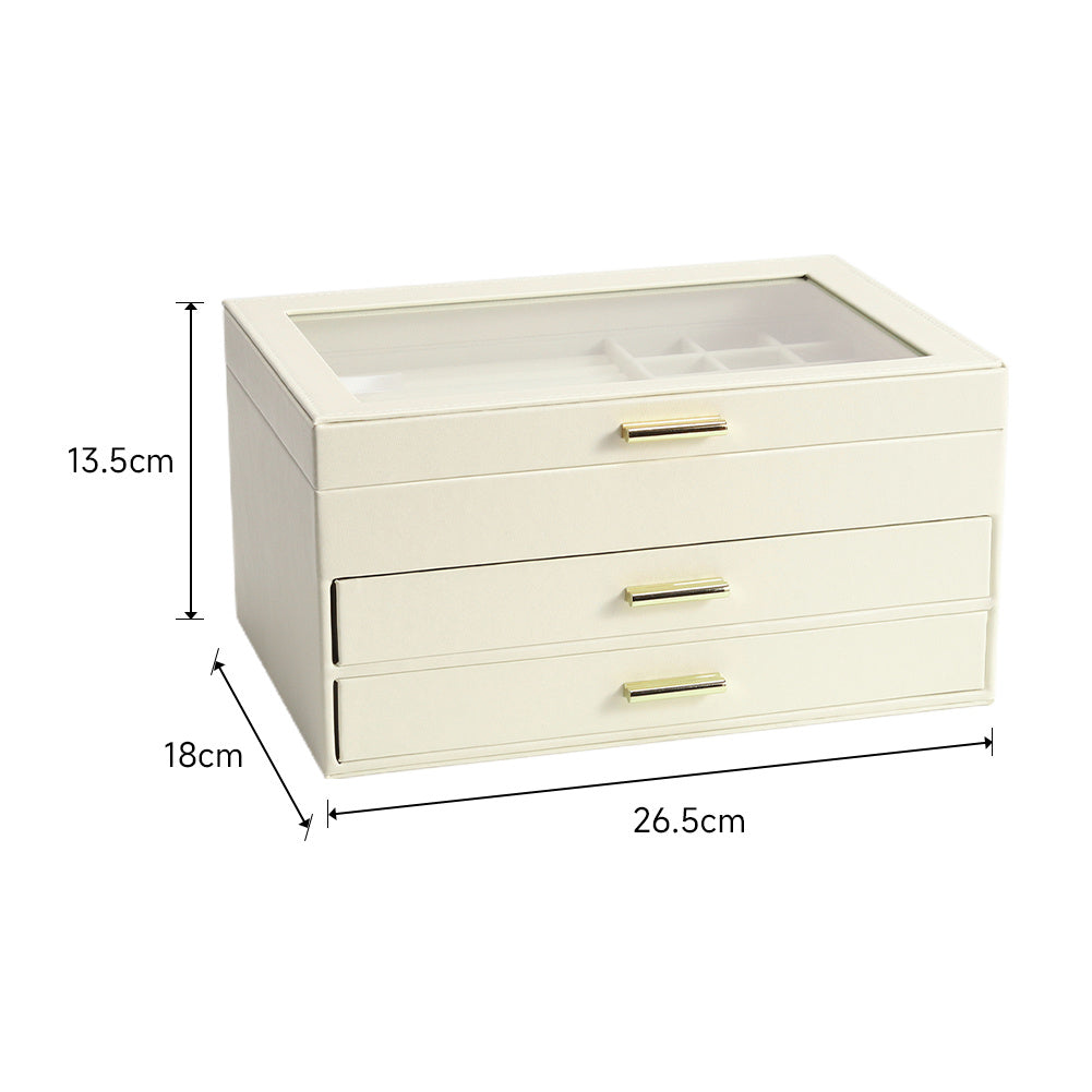 PU Leather 3 Tier Jewelry Box Organizer with Drawers