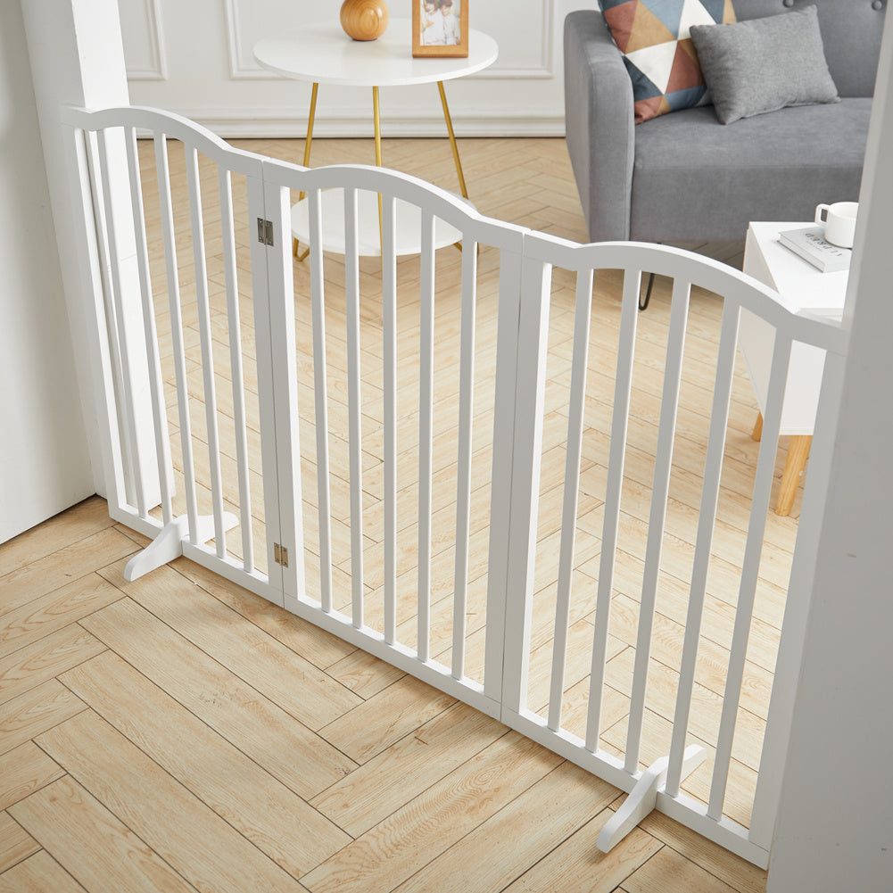 Wood Durable Free Standing Folable Pet Gate Fence White 3 Panels
