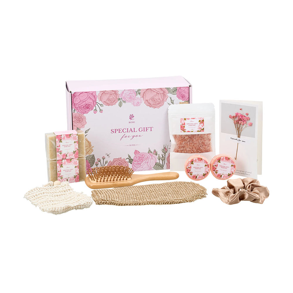 Luxury Spa Bath Gift Set Rose Self Care Box Bamboo Comb Set