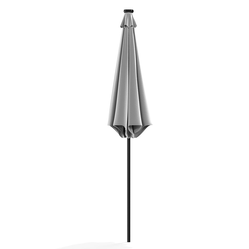 3M Light Grey Large Garden LED Parasol Outdoor Beach Umbrella with Light Sun Shade Crank Tilt No Base