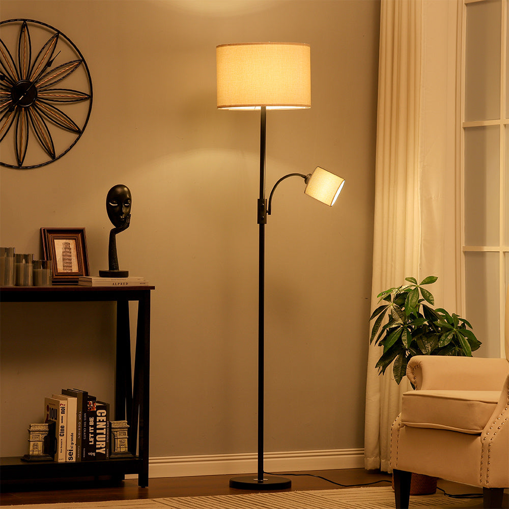 Khaki 2 Light Floor Standing Lamp with Adjustable Head Light