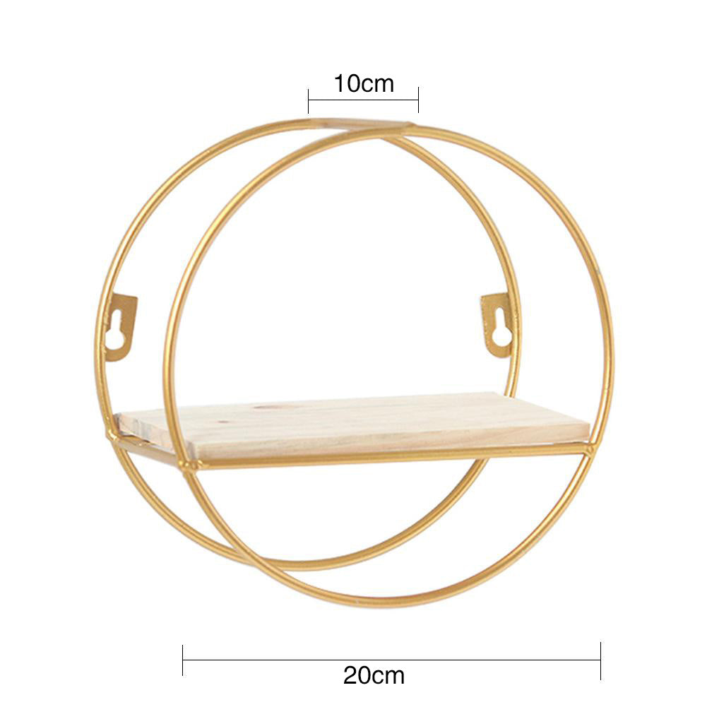 20cm Gold Metal Round Floating Wall Shelf Space Saving Decor