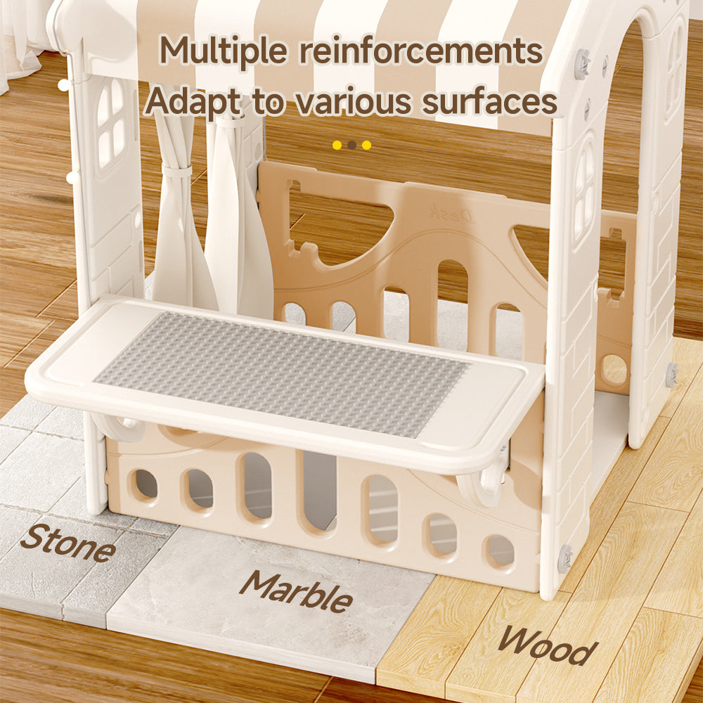 Coffee Plastic Kids Playhouse Portable Game Cottage with Curtain