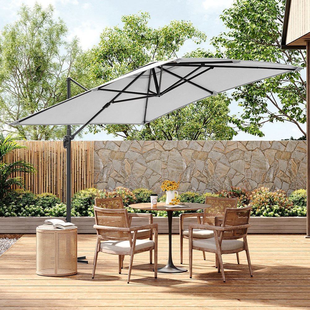 3M Large Garden Roma Tilting Aluminium Cantilever Parasol With Cross Base, Light Grey