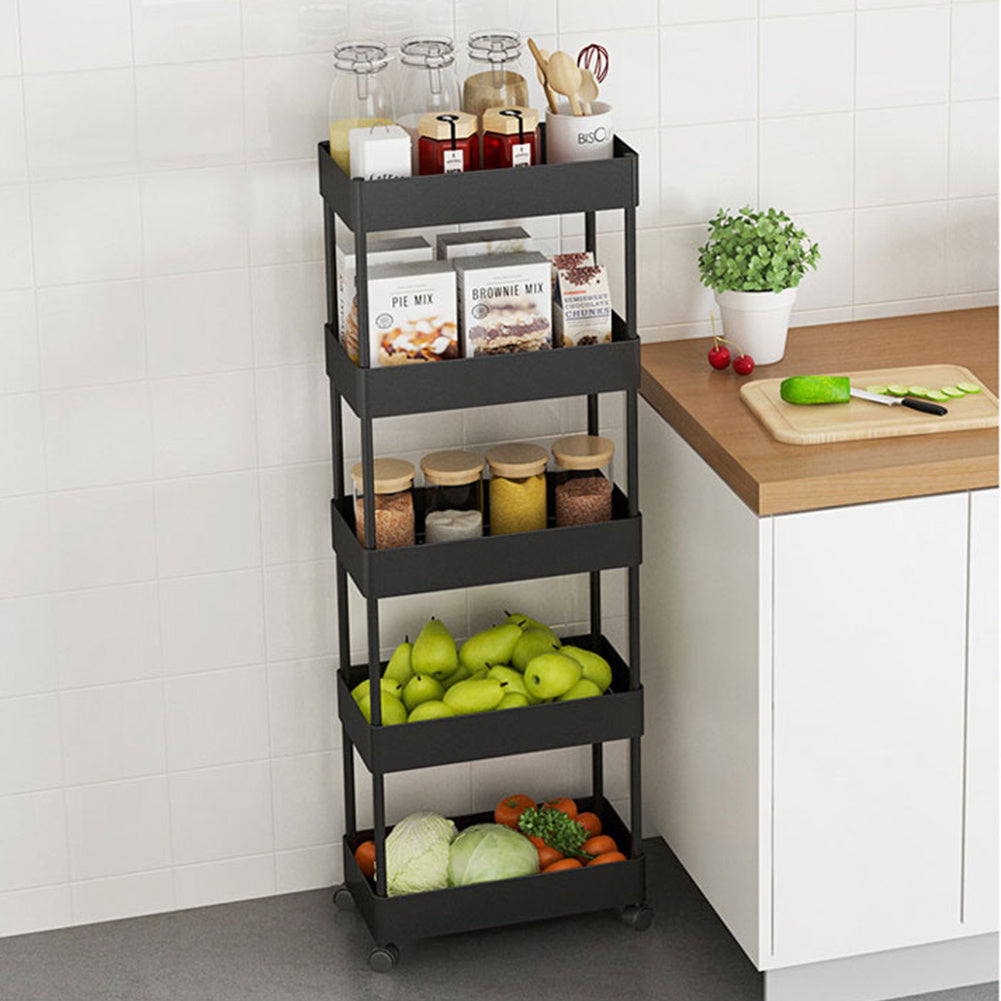5 Tier Kitchen Trolley Cart Vegetable Fruite Storage Rack Shelf, Black