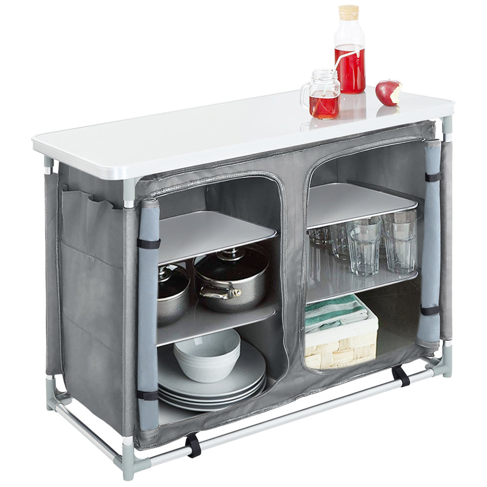 Large Camping Kitchen Cook Table Stand for Outdoor BBQ, Grey