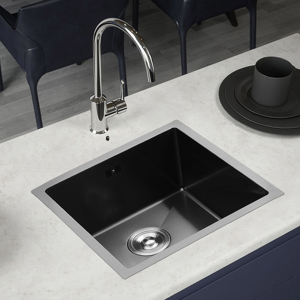 Black Drop-in Kitchen Sink, Single Bowl Stainless Steel Sink, Black