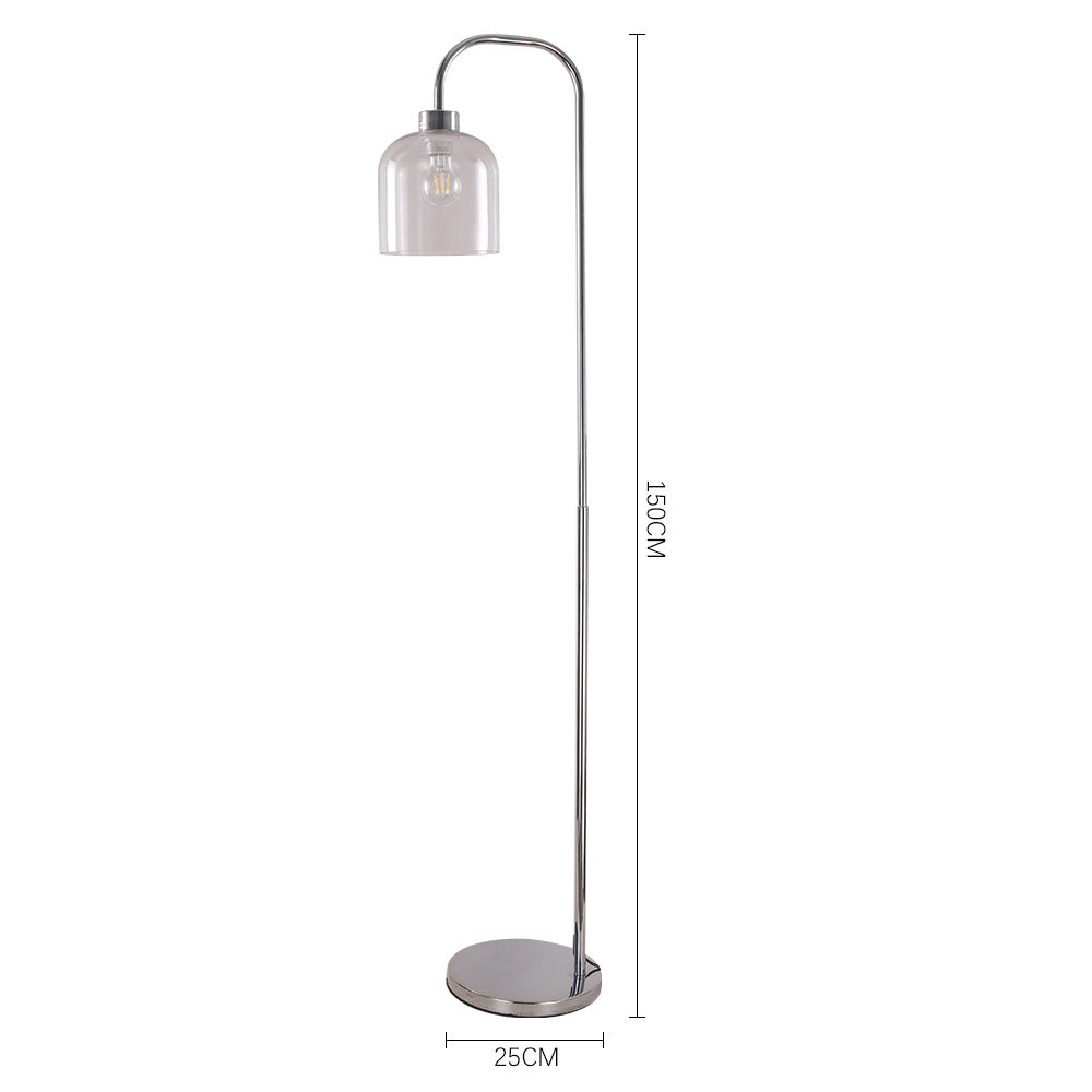 Modern Chrome Floor Lamp with Glass Shade for Living Room Bedroom