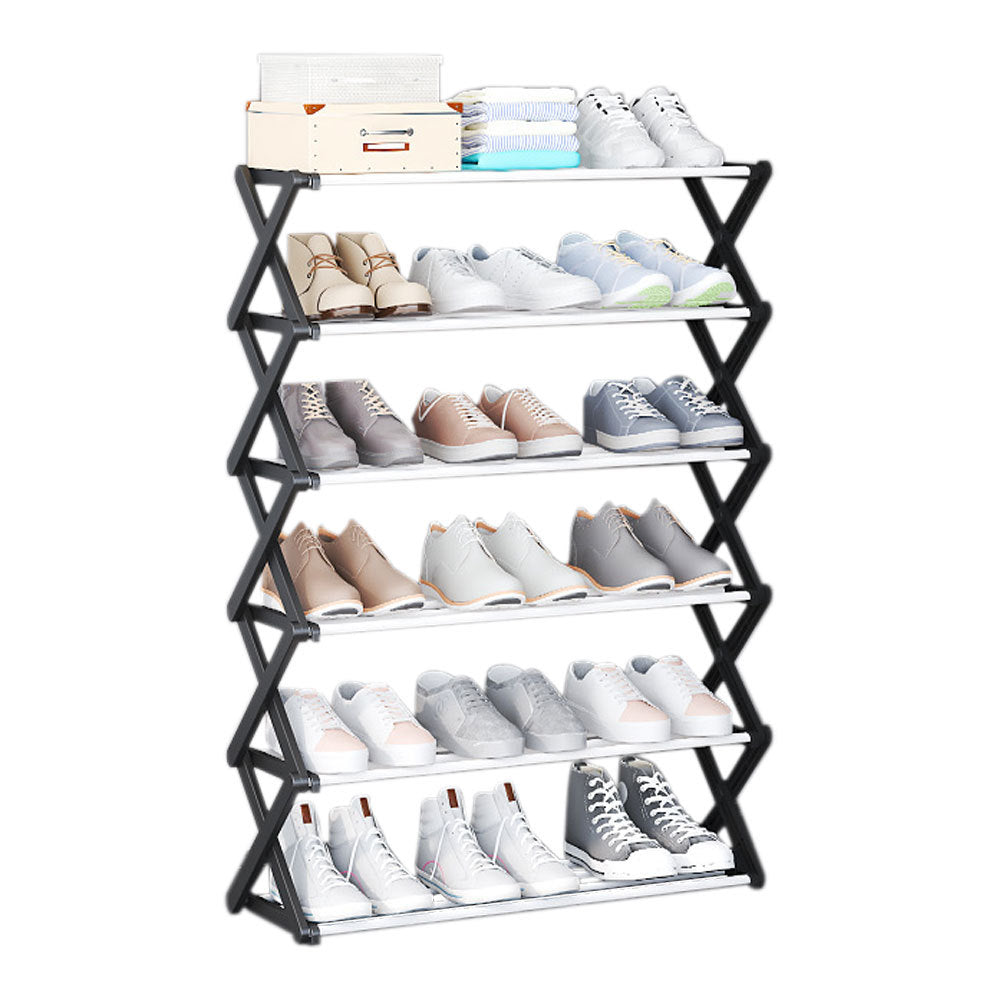 Black Foldable 6 Tier Metal Shoe Rack