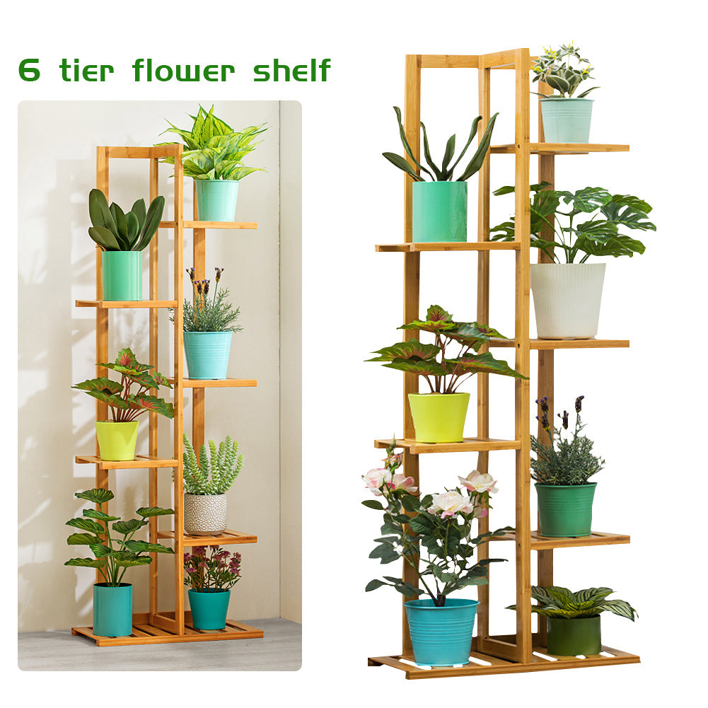 7 Tier Wood Flower Pots Holder Rack, Wood