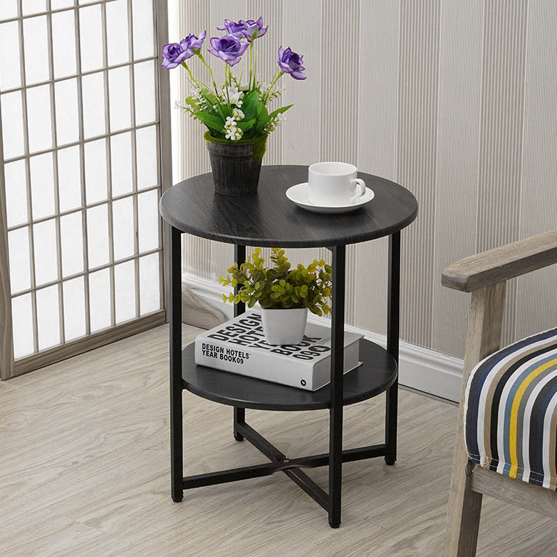 Black Small Round Coffee Table with 2 Tier