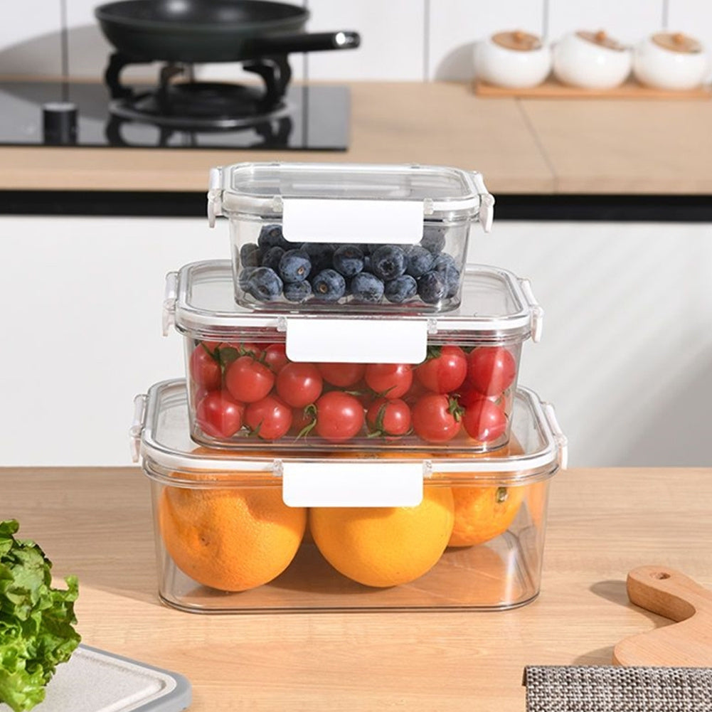 3Pcs Transparent Stackable Bento Lunch Box Refrigerator Storage Box Set