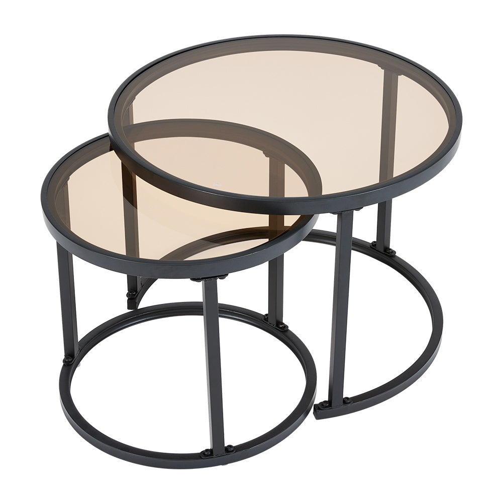 Set of 2 Black Glass Round Nesting Coffee Table