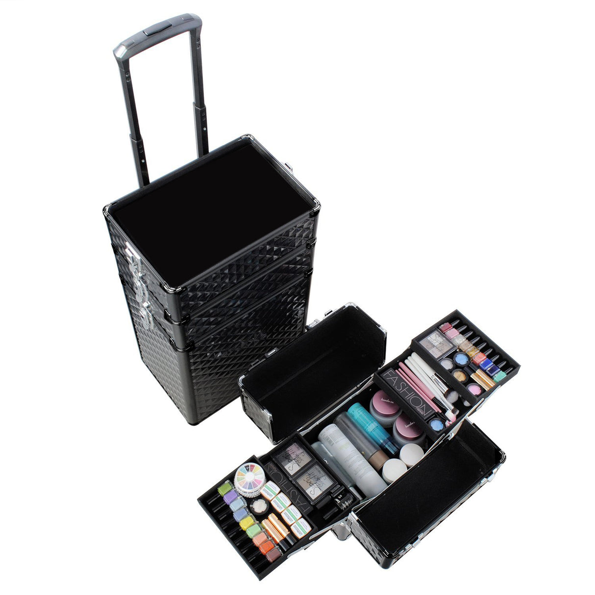 Black 4 in 1 Professional Cosmetic Makeup Train Case