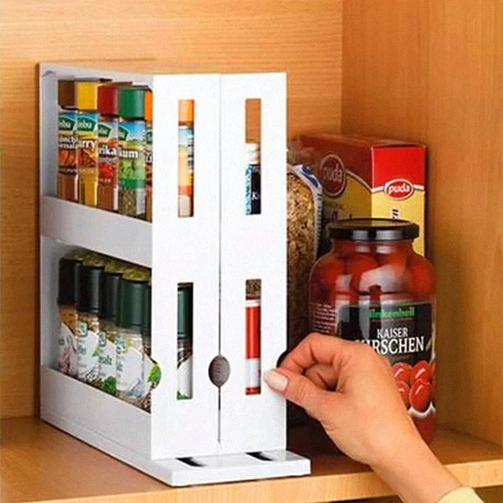 2 Tier Rotating Spice Herb Rack Holder Kitchen Jar Pull-Out Organiser Storage