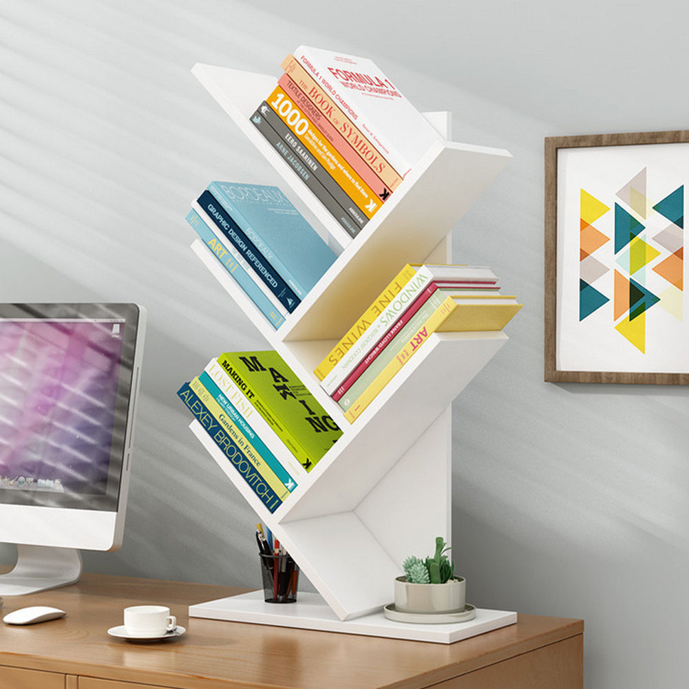 5 Layer Tree Shape Bookshelf Desktop Organizer, White