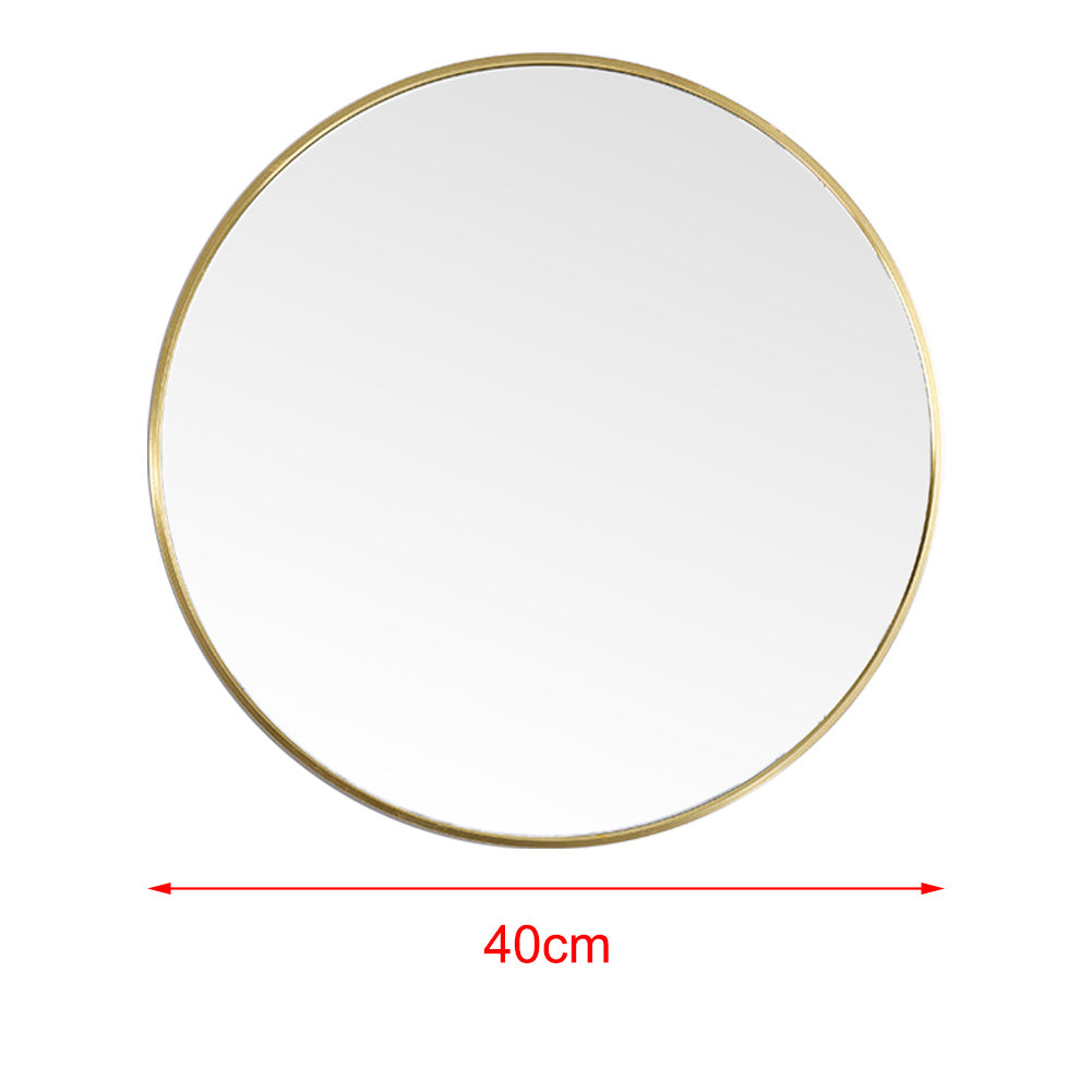 Modern Wall Mounted Slim Frame Round Mirror, Gold 40cm