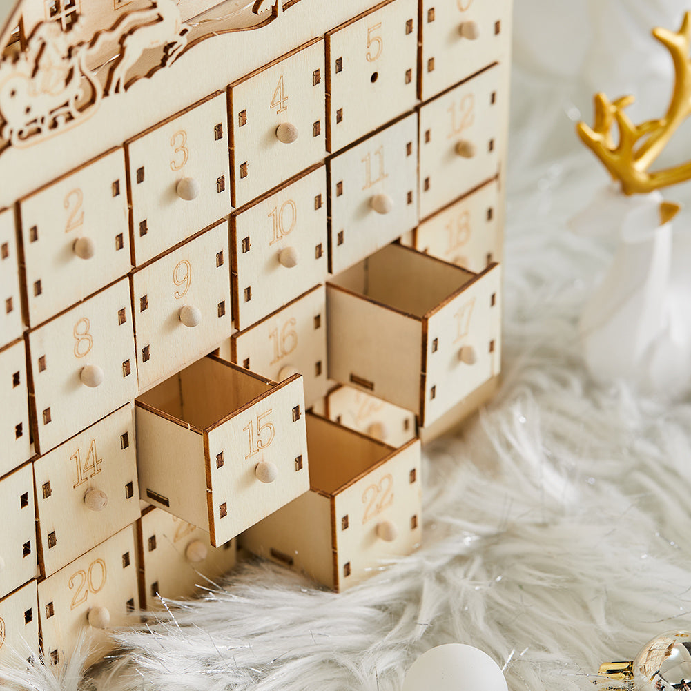 Christmas Advent Calendar Wooden Cabinet With LED Lamp