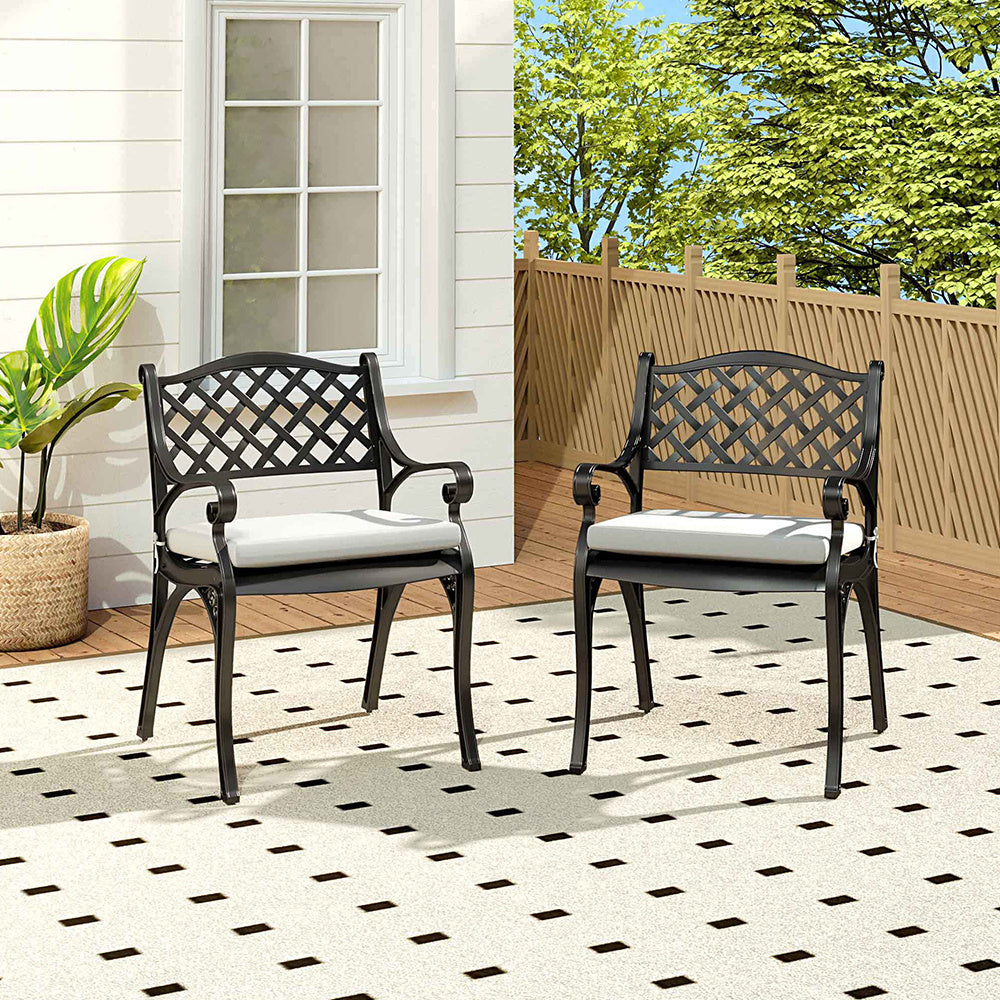 Outdoor 2PCS Black Cast Aluminium Garden Dining Chairs With Cushion