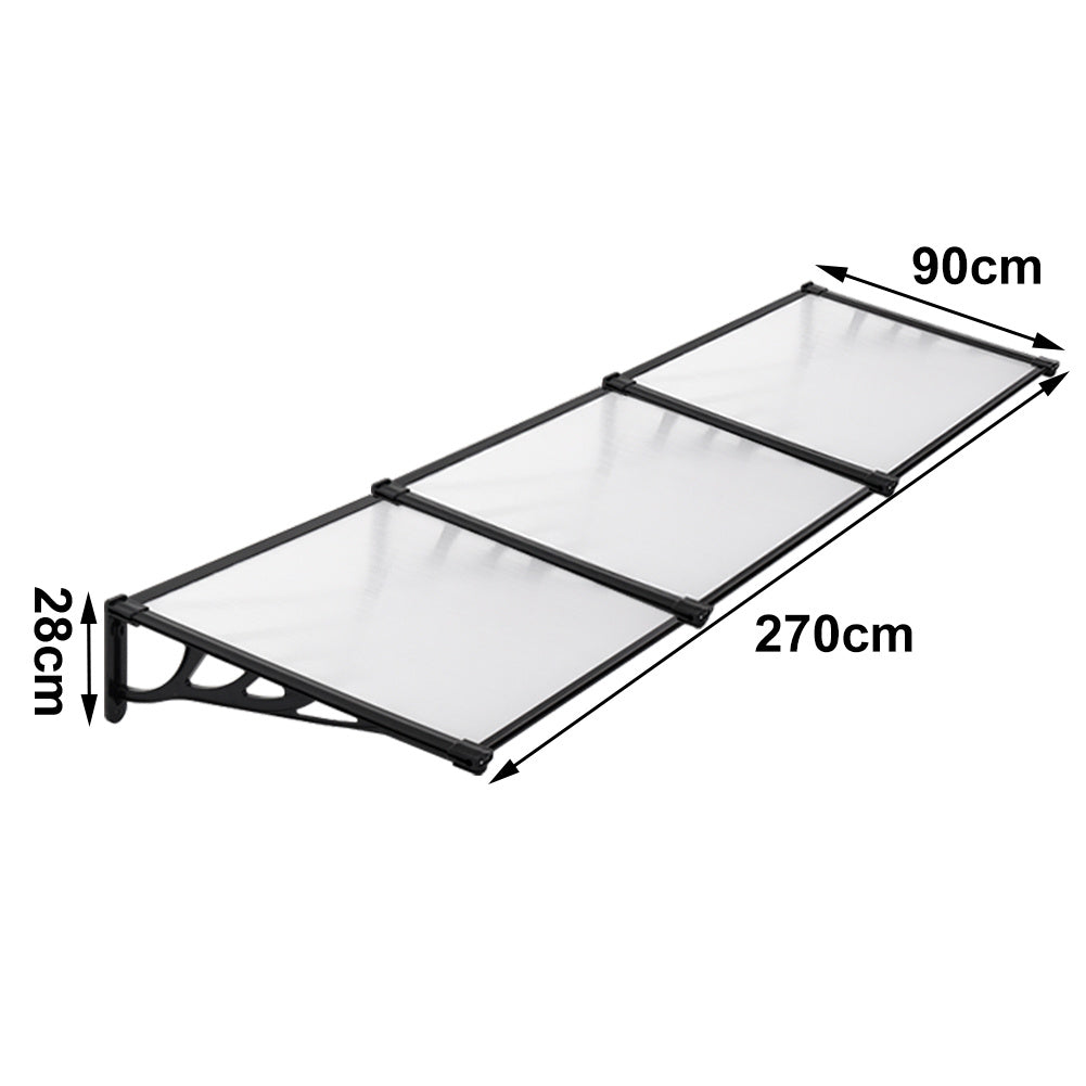 Black Straight Door Canopy Awning Shade Shelter, 270x90x28CM