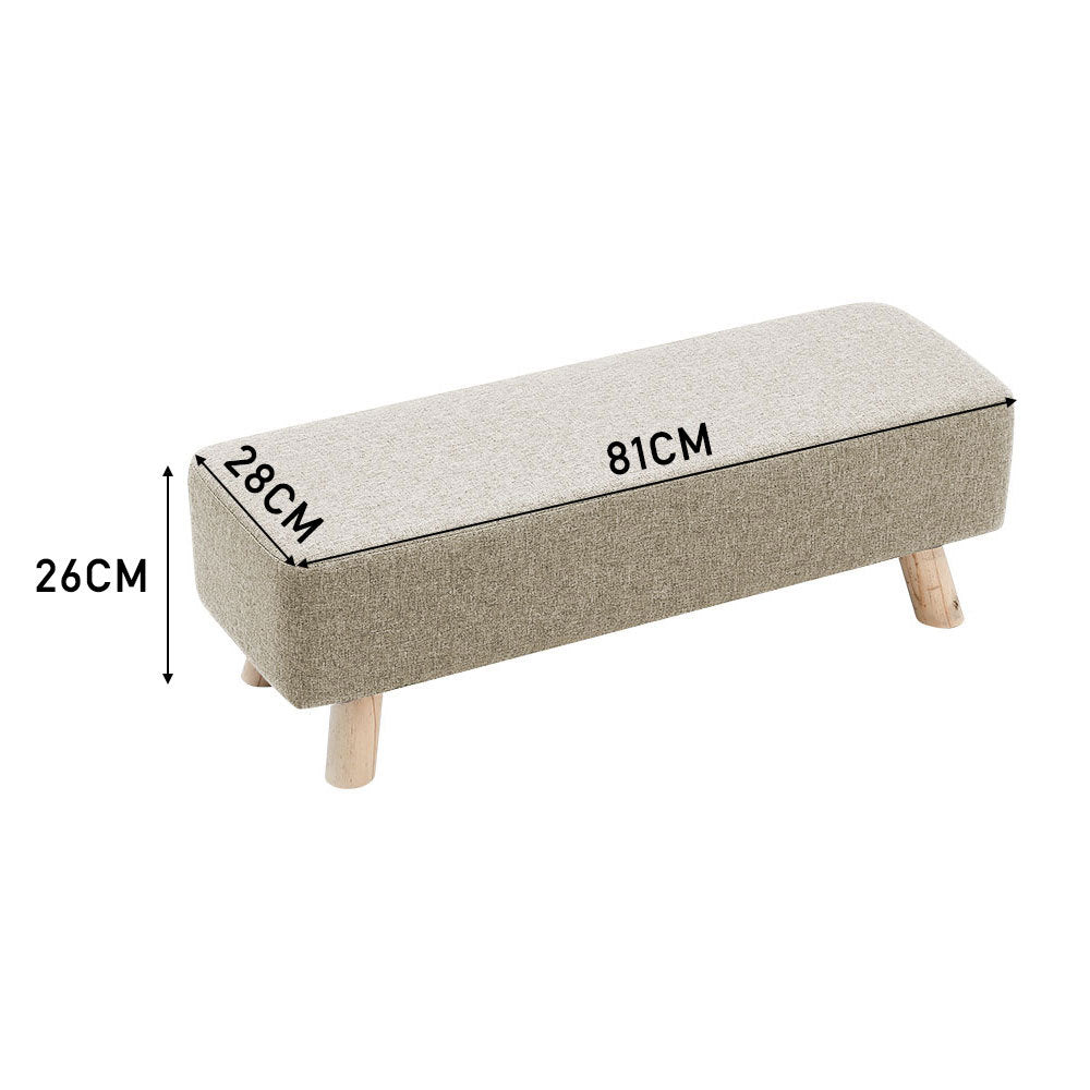 Beige Rectangular Footrest with Solid Wooden Legs