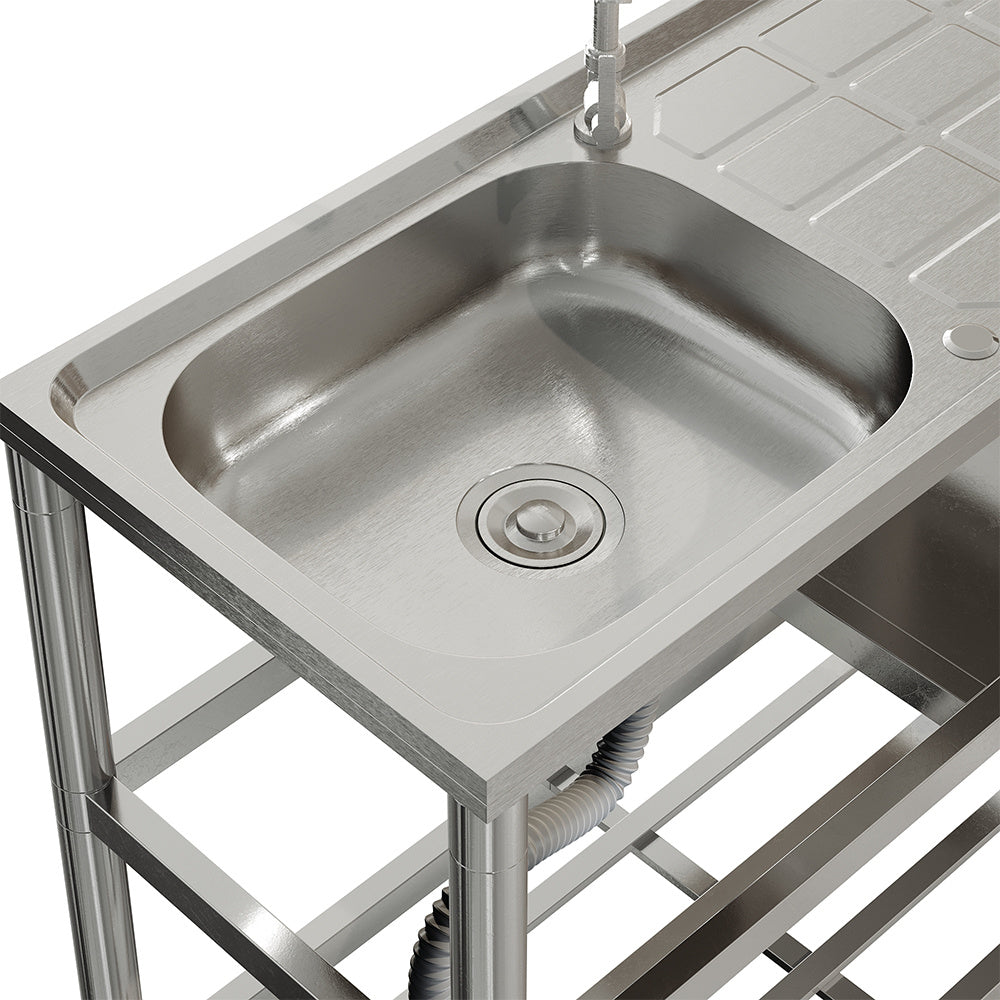 Freestanding Stainless Steel One Compartment Sink with Shelves and Drainboard