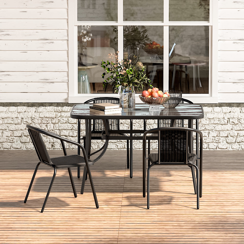 Garden Tempered Glass White Wood Grain Coffee Table with Four chairs