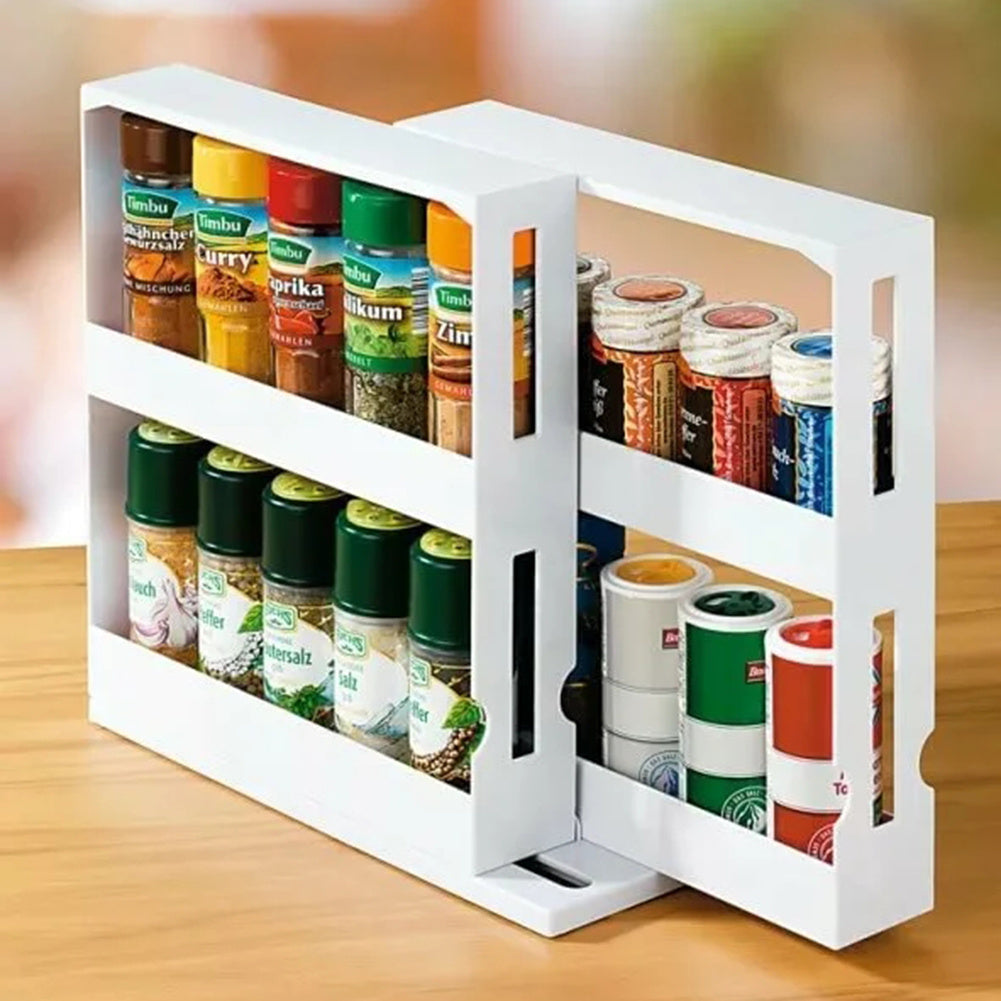 2 Tier Rotating Spice Herb Rack Holder Kitchen Jar Pull-Out Organiser Storage