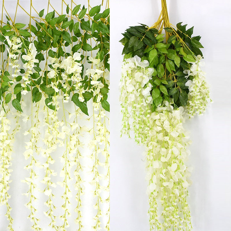 12PCS Artificial Silk Wisteria Fake Flower Vine Wedding Garland Hanging Decoration, White