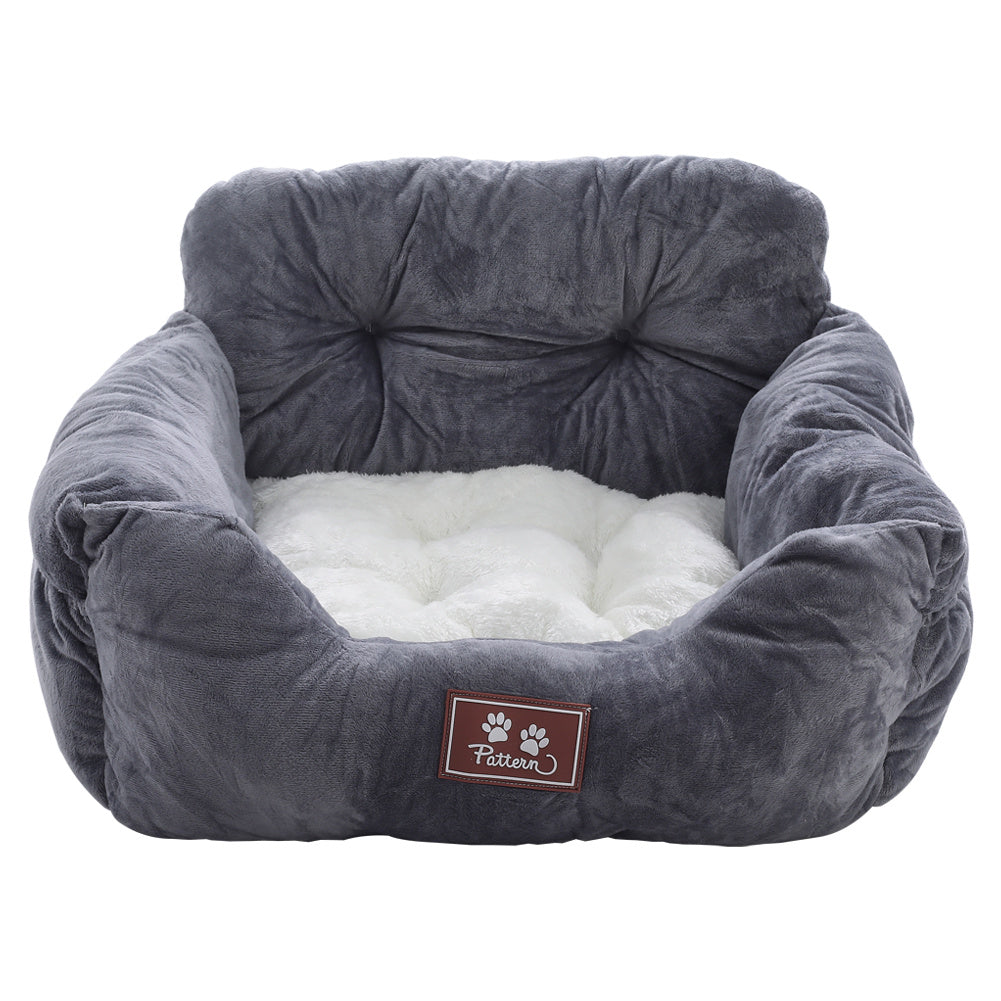 Cozy Dog Car Seat Bed with Storage Pocket and Adjustable Strap Grey