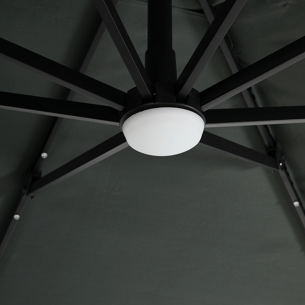 3M Dark Grey Roma Tilting Aluminium Square Cantilever Parasol with Solar Powered LED Lights