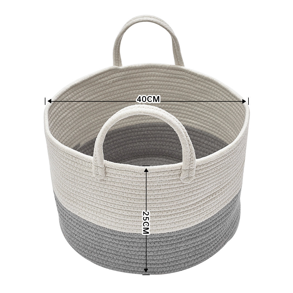 Hamper Woven Soft Laundry Basket with Handle, Grey and White